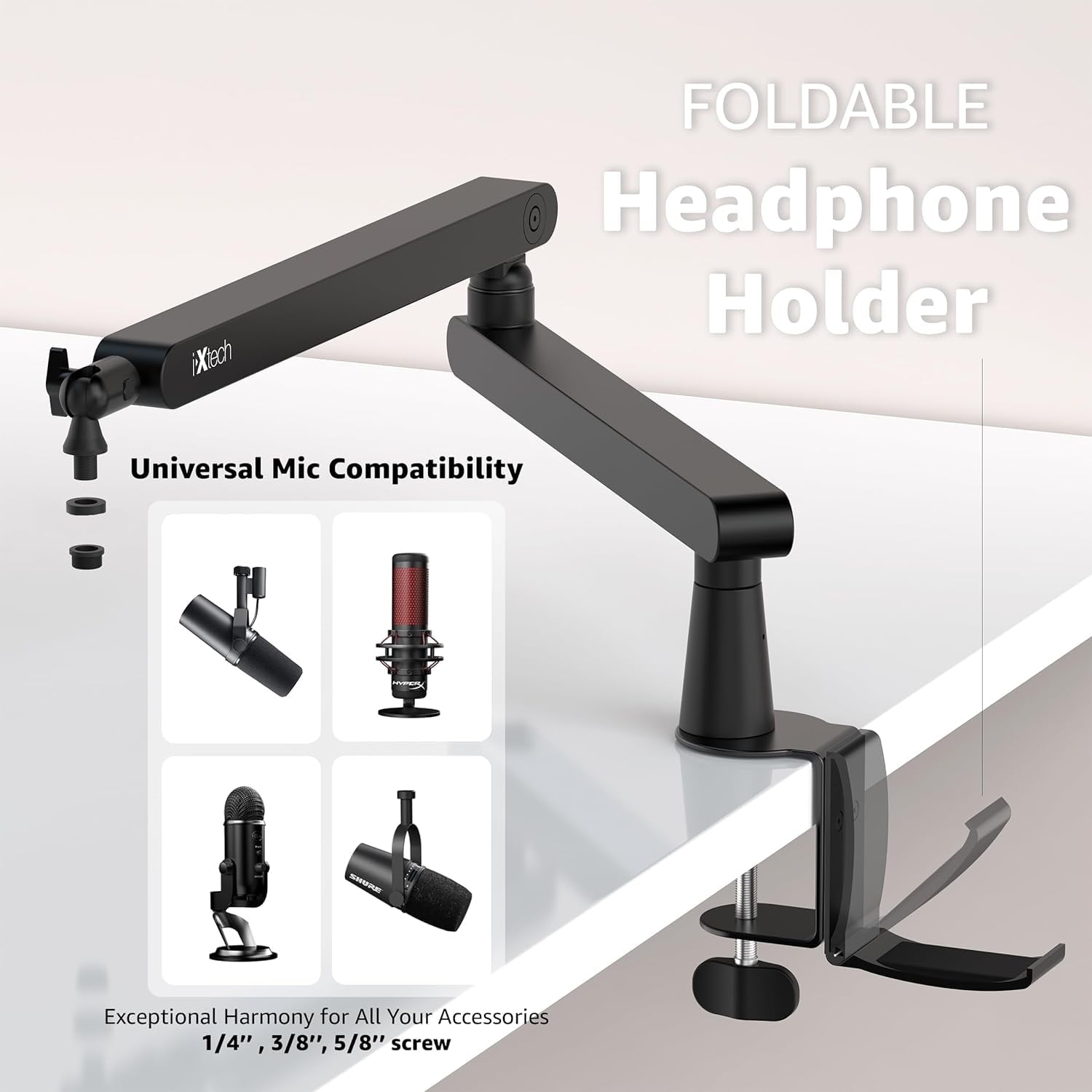 IXTECH - Mic Boom Arm Stand LP Microphone Stand Low Profile Microphone Arm Adjustable for Blue Yeti Shure Sm7B Hyperx Quadcast Rode Fifine, Mic Arm for Gaming Podcasting Lizard Pro - Serious Techies