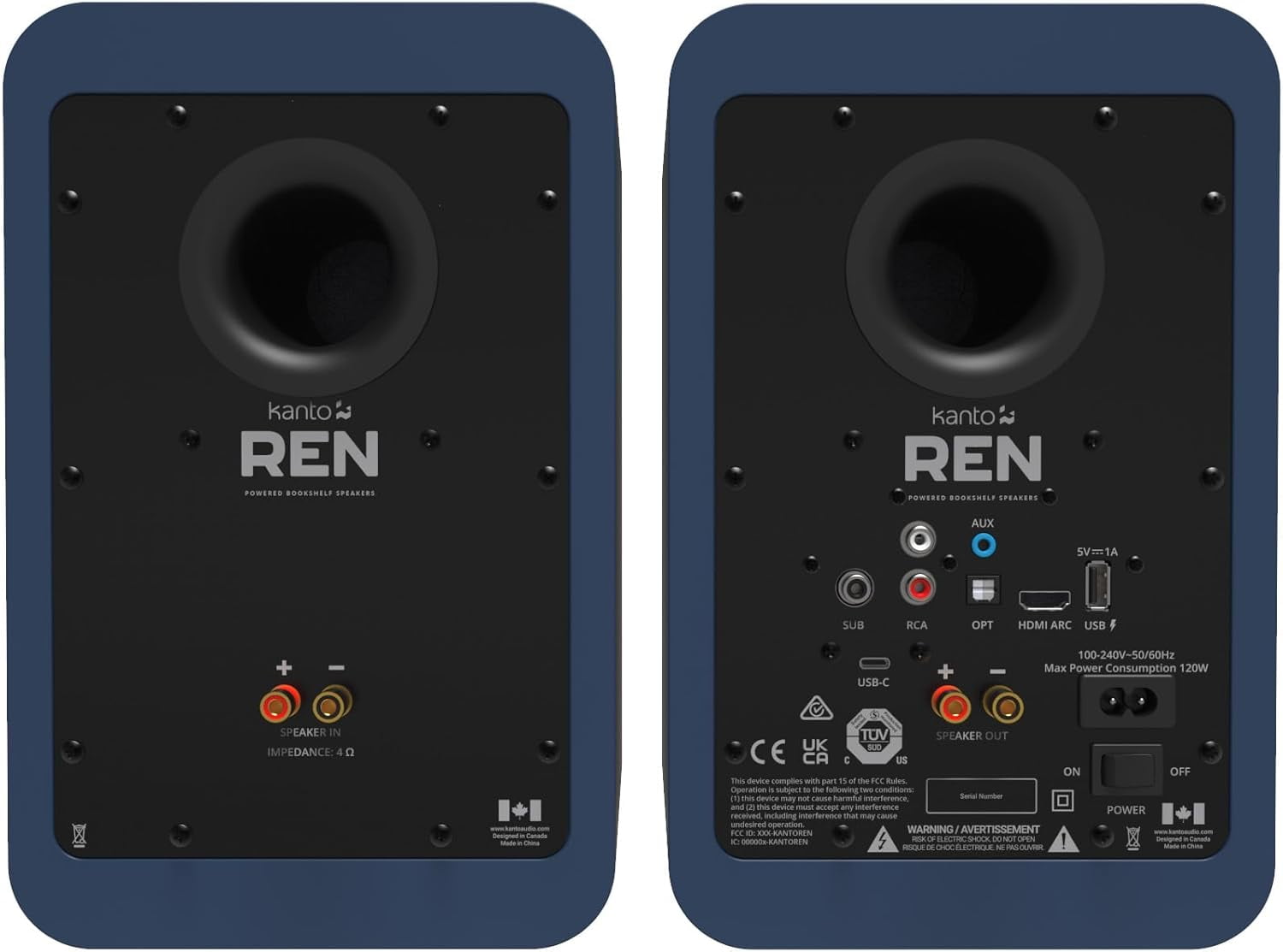 Kanto - REN BLUE Bluetooth Powered Bookshelf Speakers - Matte Blue Pair with 1 Year Amber Protection Extension Plan (2024) - Serious Techies