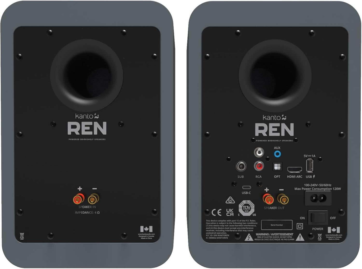 Kanto - REN GREY Bluetooth Powered Bookshelf Speakers - Matte Grey Pair with 1 Year Amber Protection Extension Plan (2024) - Serious Techies