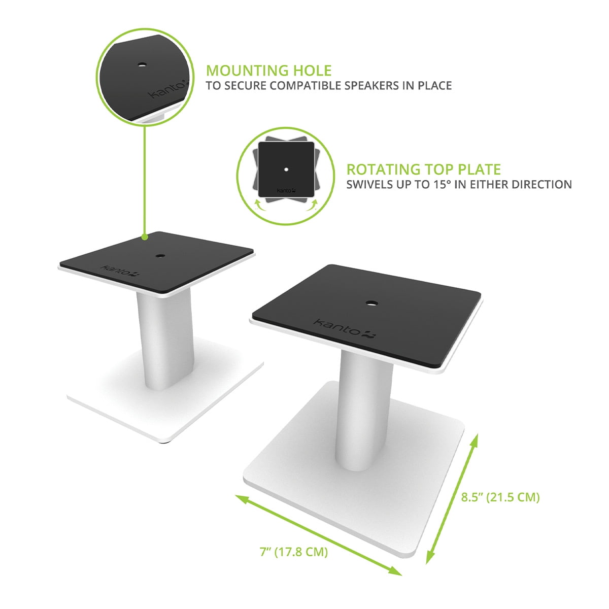 Kanto - SP6HD 6" Universal Desktop Speaker Stands with Rotating Top Plates and Cable Management - Pair (White) - Serious Techies