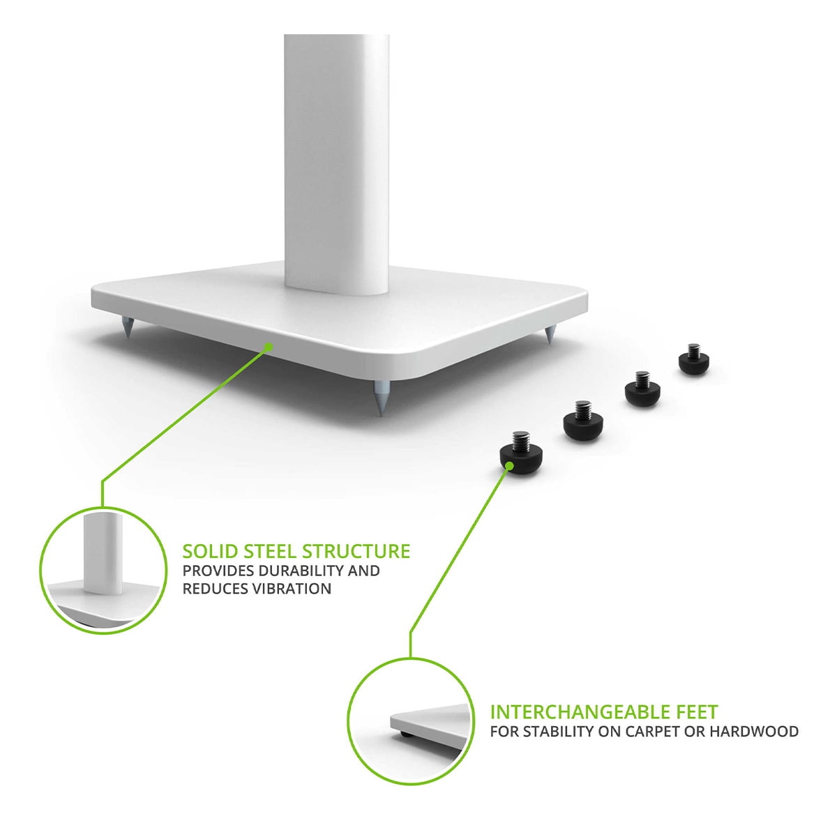 Kanto - 26" Tall Bookshelf Powered Technology Speaker Stands Integrated Cable Management, White - Serious Techies