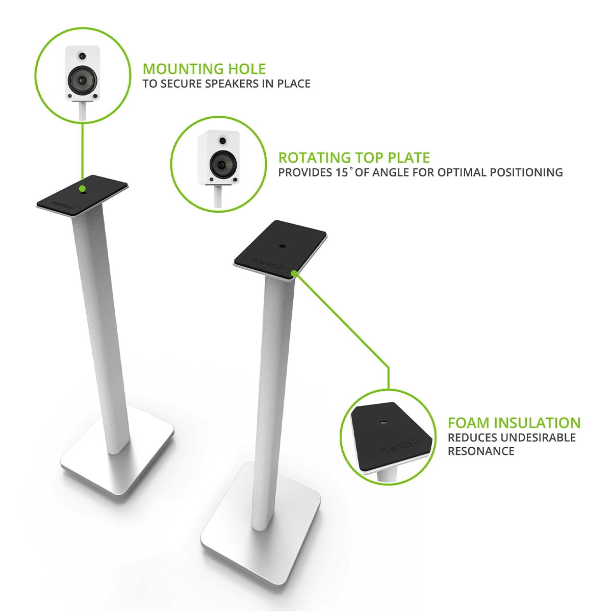 Kanto - 26" Tall Bookshelf Powered Technology Speaker Stands Integrated Cable Management, White - Serious Techies