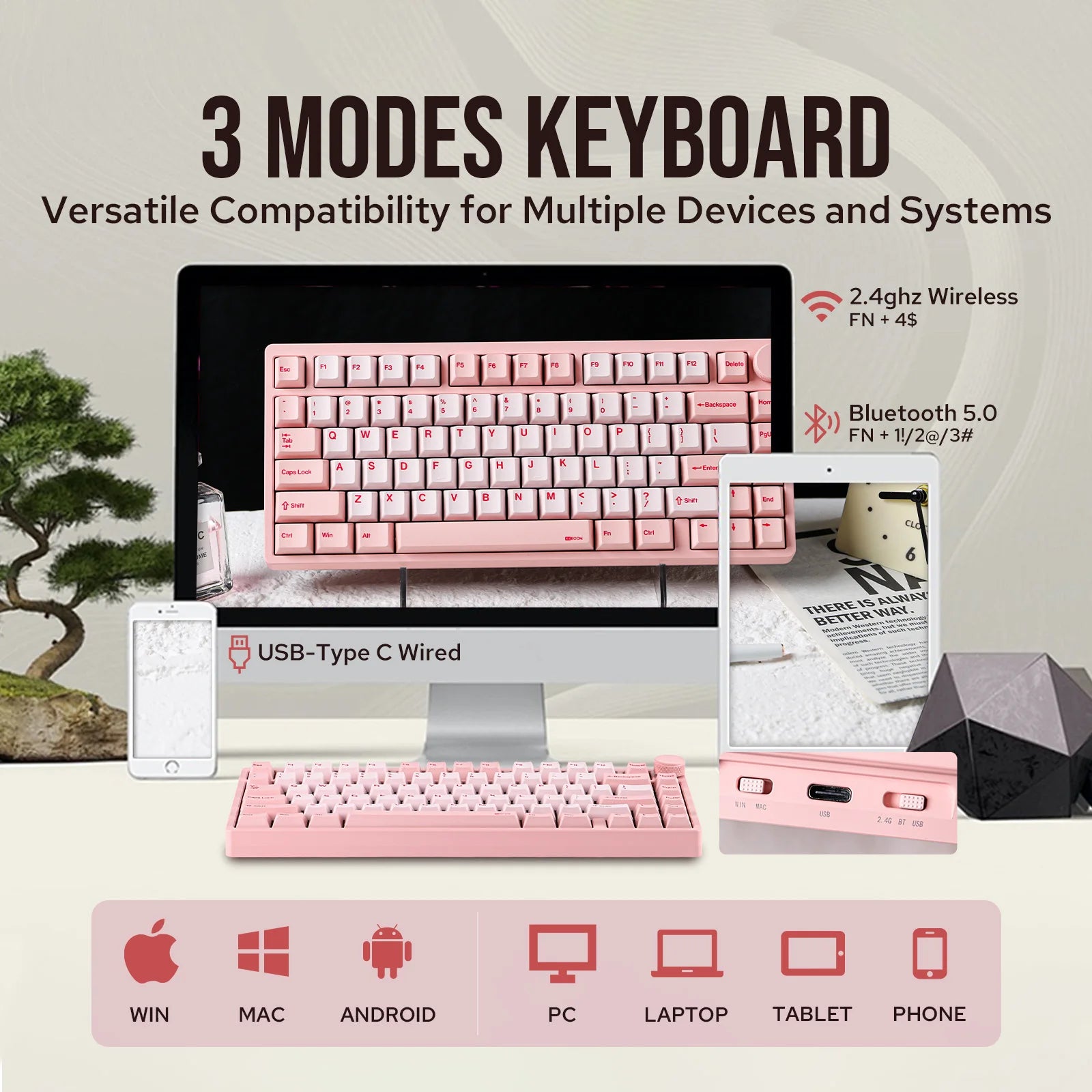 KiiBOOM - Moonshadow V2 V2 75% QMK&VIA Wired Usb-C/Bt5.0/2.4Ghz Wireless Hot-Swap Aluminum Mechanical Gaming Keyboard with FR4 Plate