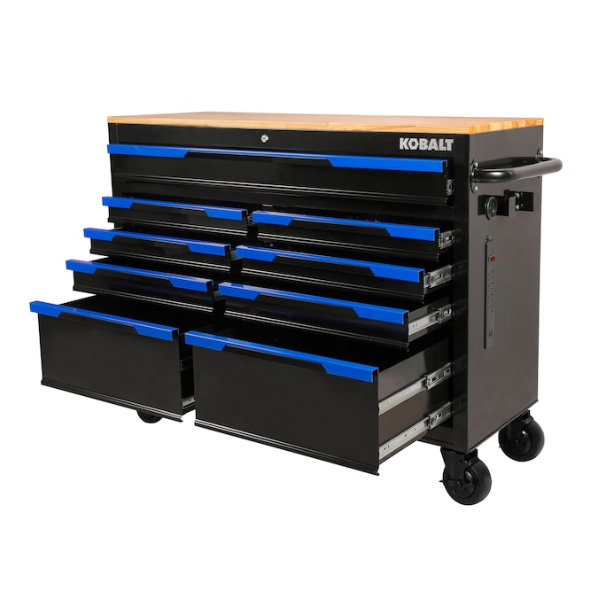 KOBALT - 46.1-In L X 37.2-In H 9 -Drawers Rolling Black Wood Work Bench - Serious Techies