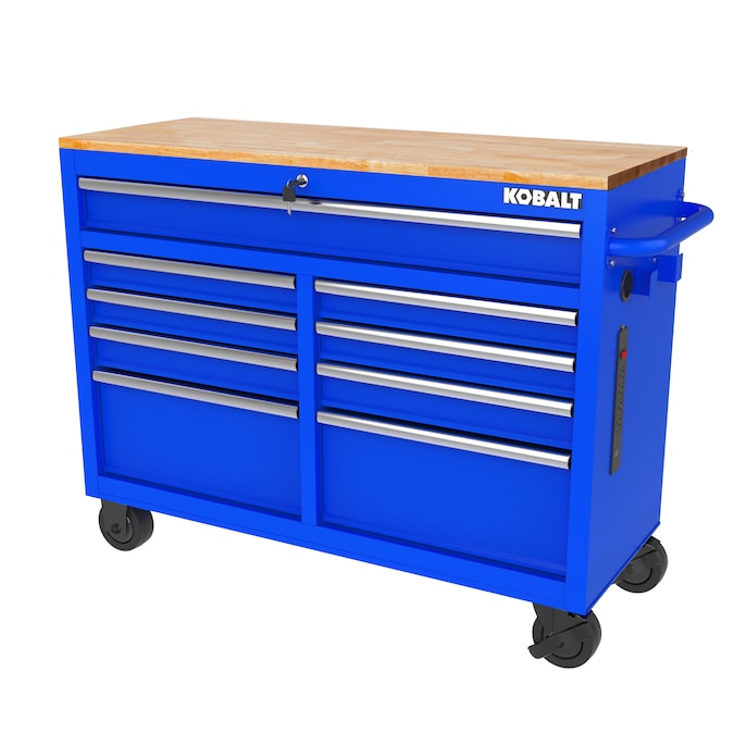 KOBALT - 46.1-In L X 37.2-In H 9 -Drawers Rolling Black Wood Work Bench - Serious Techies