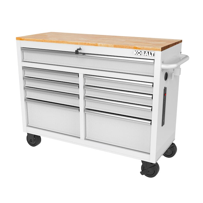 KOBALT - 46.1-In L X 37.2-In H 9 -Drawers Rolling Black Wood Work Bench - Serious Techies
