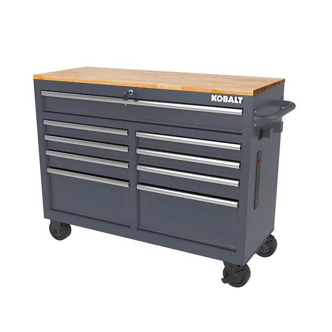 KOBALT - 46.1-In L X 37.2-In H 9 -Drawers Rolling Black Wood Work Bench - Serious Techies