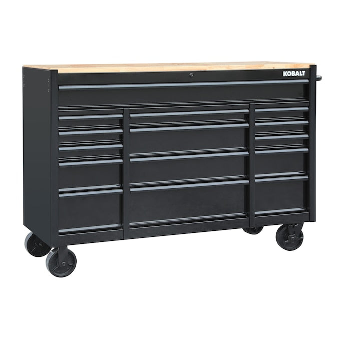 KOBALT - 59.8-In L X 42.7-In H 15 -Drawers Rolling Black Wood Work Bench - Serious Techies