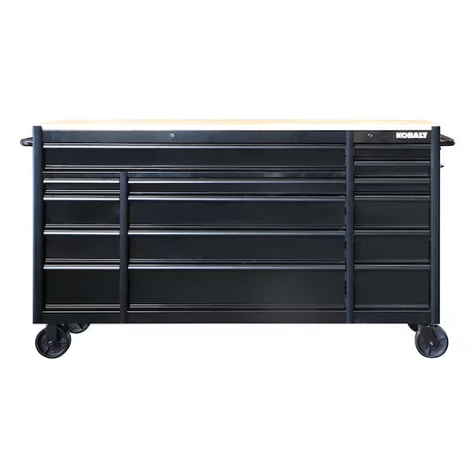 KOBALT - 71-In L X 42.7-In H 15 -Drawers Rolling Black Wood Work Bench