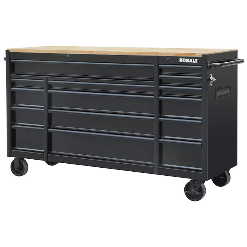 KOBALT - 71-In L X 42.7-In H 15 -Drawers Rolling Black Wood Work Bench