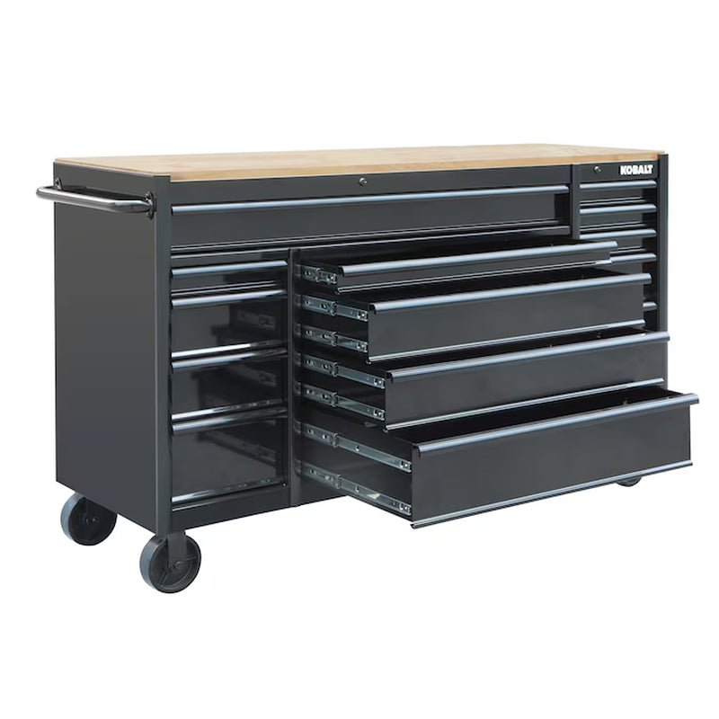 KOBALT - 71-In L X 42.7-In H 15 -Drawers Rolling Black Wood Work Bench
