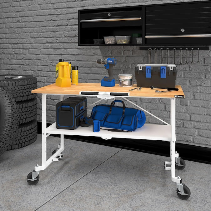 KOBALT - 52-In L X 34-In H Rolling White Wood Portable Work Bench - Serious Techies