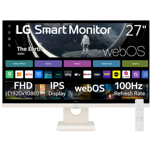 LG - 27" FHD IPS Smart Monitor with Webos 100Hz, White, 27U55WSA-W - Serious Techies