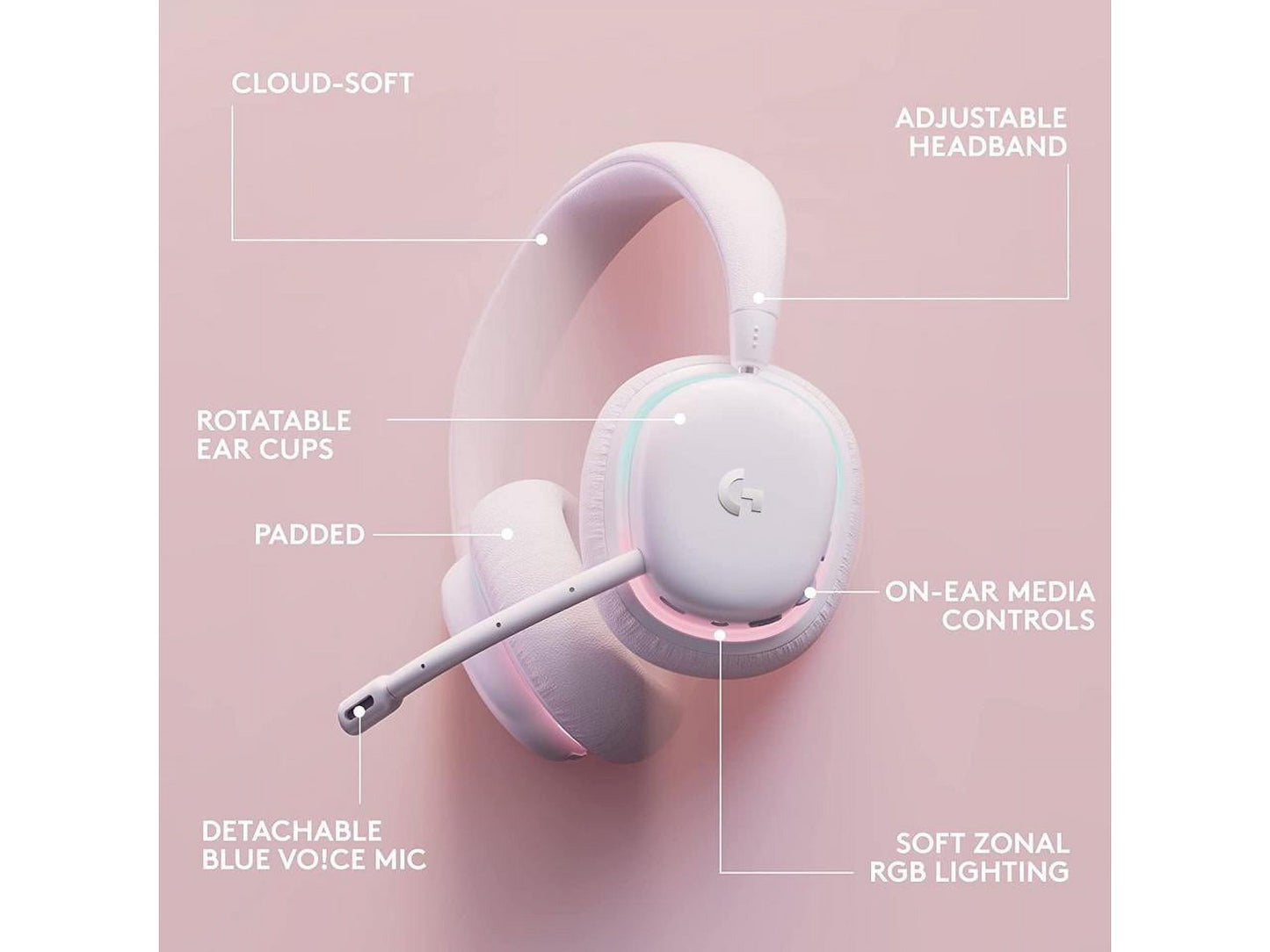 Logitech - G735 Wireless Gaming Headset, Customizable LIGHTSYNC RGB Lighting, Bluetooth, 3.5 MM Aux Compatible with PC, Mobile Devices, Detachable Mic - White Mist - Serious Techies