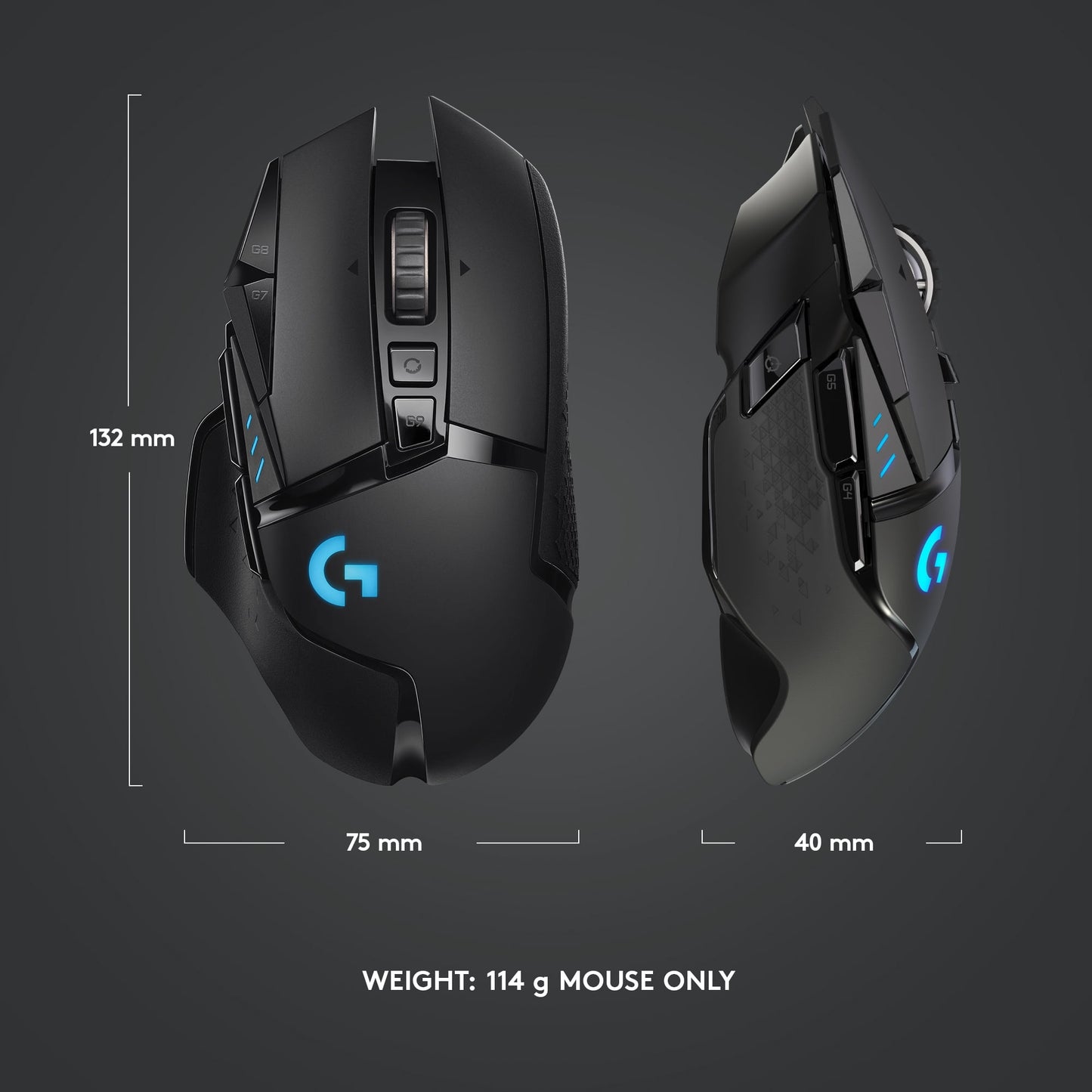 502 LIGHTSPEED Wireless Gaming Mouse, HERO 25K Sensor, 25,600 DPI, RGB, Adjustable Weights, 11 Programmable Buttons, Long Battery Life, On-Board Memory, PC / Mac - Serious Techies