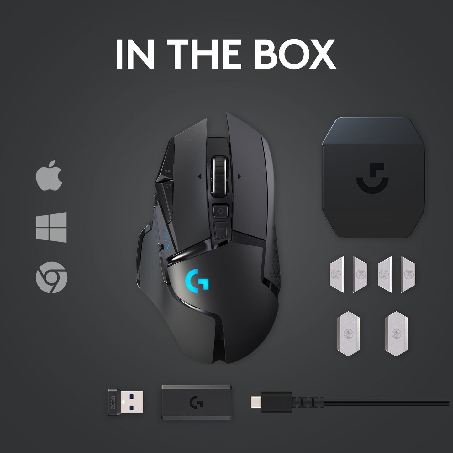 502 LIGHTSPEED Wireless Gaming Mouse, HERO 25K Sensor, 25,600 DPI, RGB, Adjustable Weights, 11 Programmable Buttons, Long Battery Life, On-Board Memory, PC / Mac - Serious Techies
