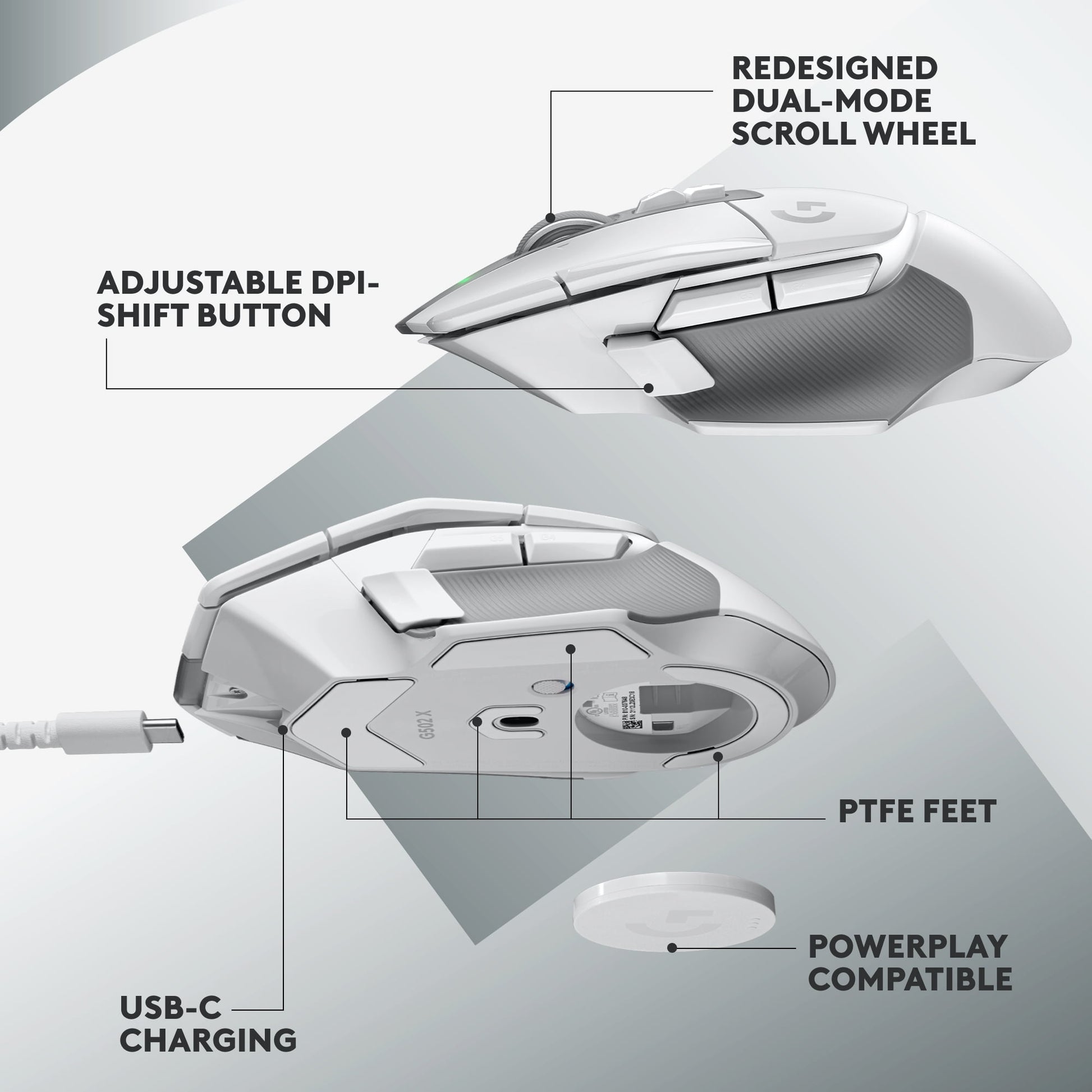 502 X Lightspeed Wireless Gaming Mouse - LIGHTFORCE Hybrid Optical-Mechanical Switches, HERO 25K Gaming Sensor, Compatible with PC - Macos/Windows - White - Serious Techies