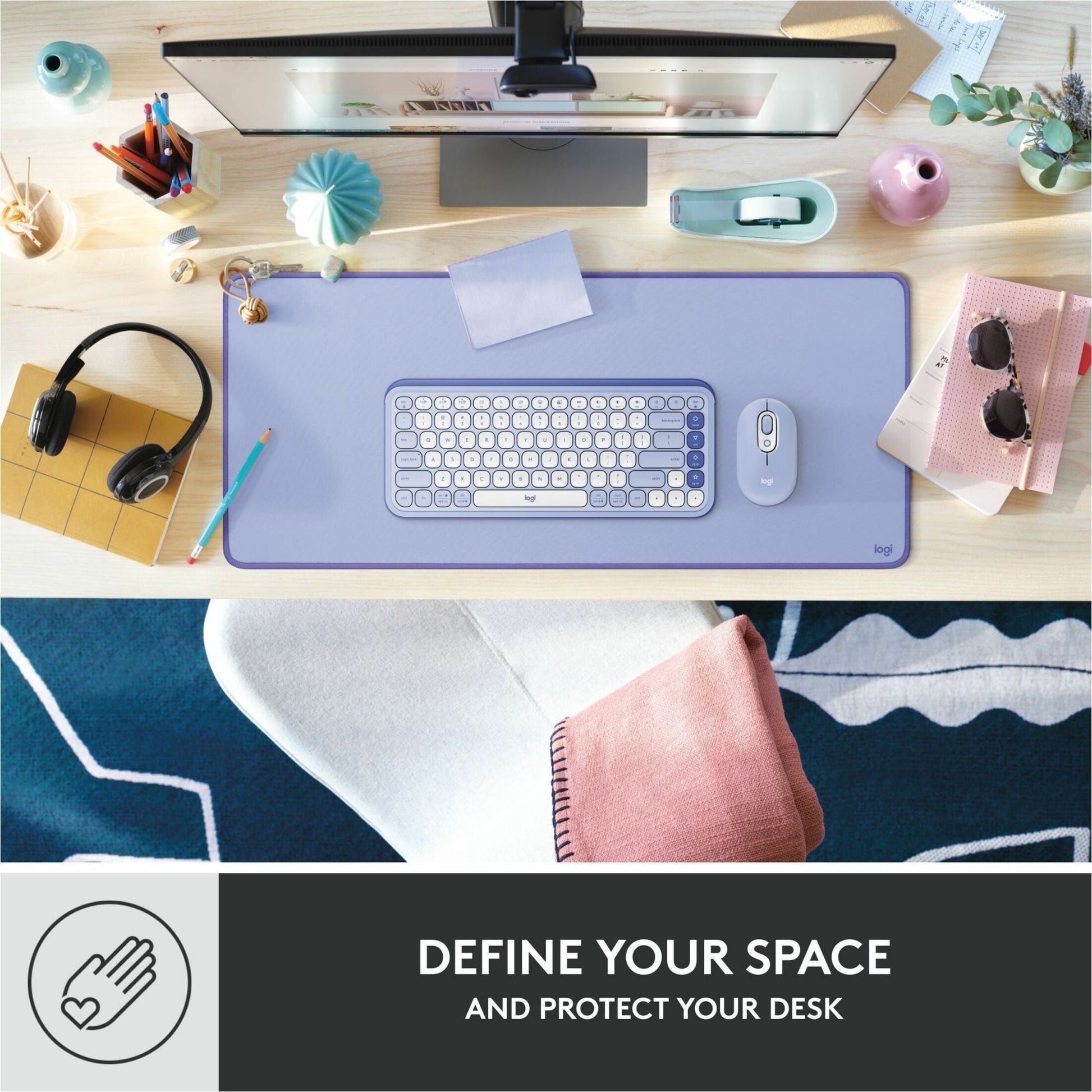 Logitech - Desk Mat - Studio Series with Anti-Slip Base, Spill-Resistant Durable Design, Fine Weave Material for a Friction-Free Surface, 27.56" Length x 11.81" Width x 0.079" Thickness Lilac - Serious Techies
