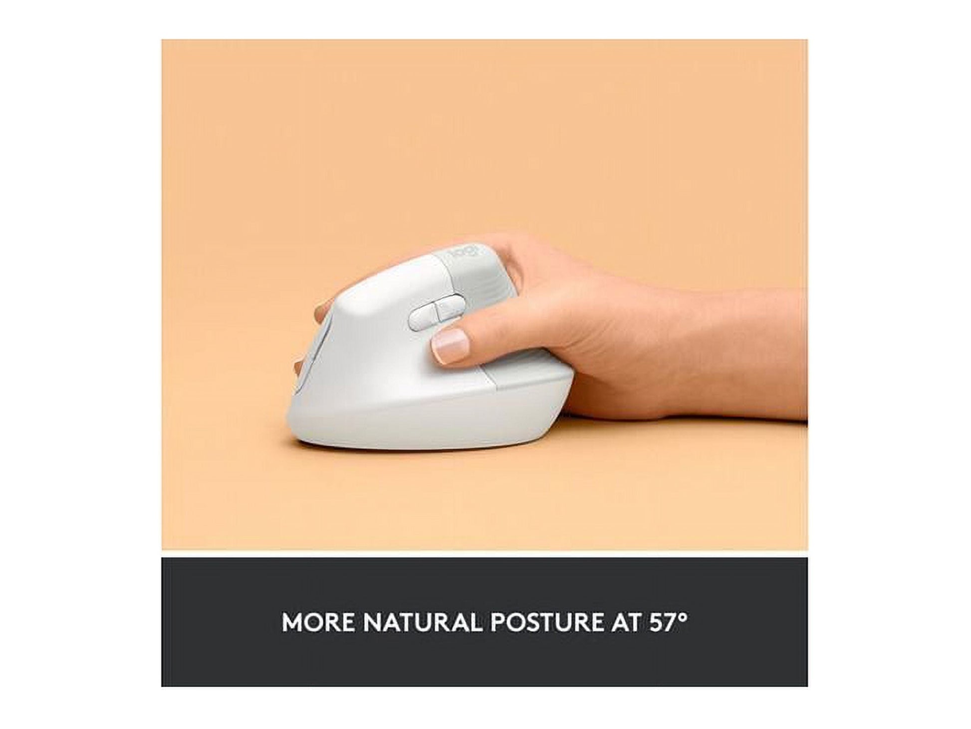 Lift Vertical Ergonomic Mouse, Wireless, Bluetooth or Logi Bolt USB Receiver, Quiet Clicks, 4 Buttons, Compatible with Windows/Macos/Ipados, Laptop, PC - off White - Serious Techies