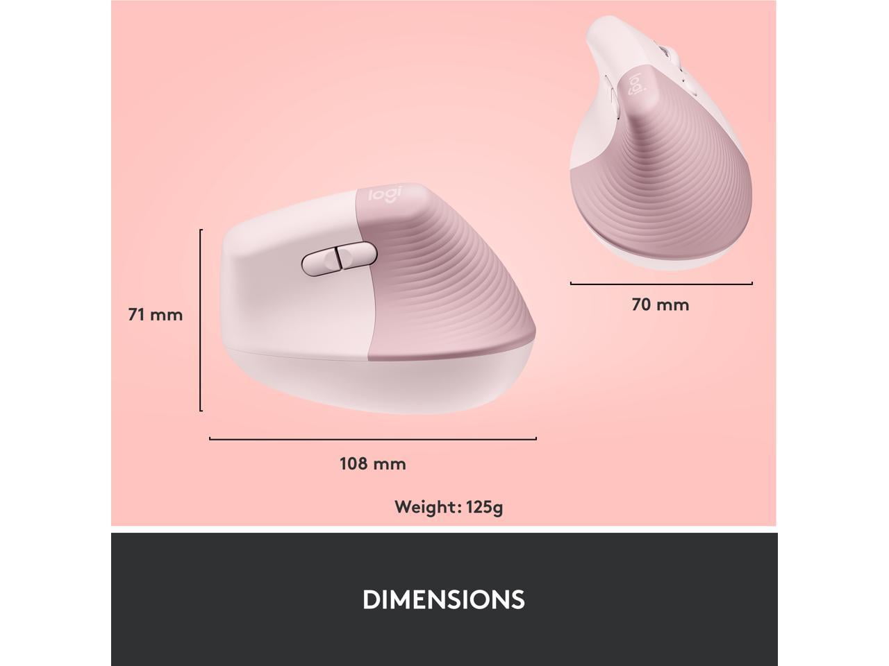 Lift Vertical Ergonomic Mouse, Wireless, Bluetooth or Logi Bolt USB Receiver, Quiet Clicks, 4 Buttons, Compatible with Windows/Macos/Ipados, Laptop, PC - Rose - Serious Techies