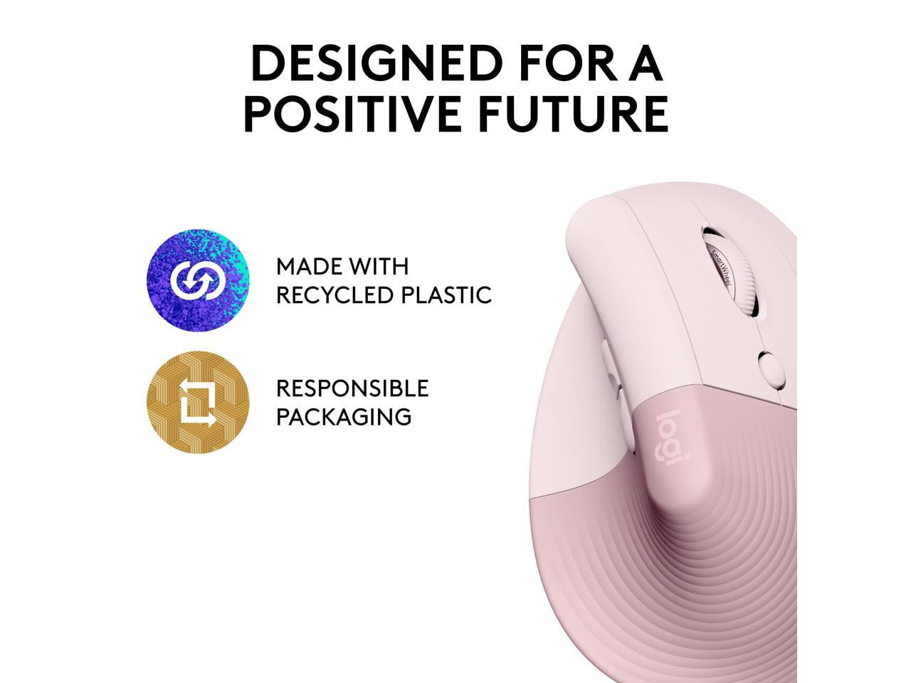 Lift Vertical Ergonomic Mouse, Wireless, Bluetooth or Logi Bolt USB Receiver, Quiet Clicks, 4 Buttons, Compatible with Windows/Macos/Ipados, Laptop, PC - Rose - Serious Techies