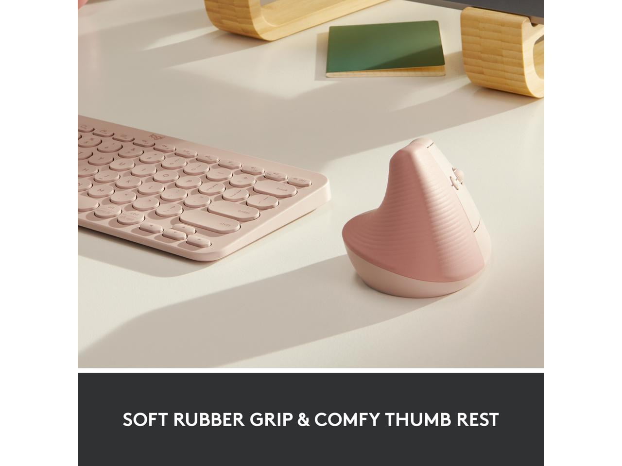 Lift Vertical Ergonomic Mouse, Wireless, Bluetooth or Logi Bolt USB Receiver, Quiet Clicks, 4 Buttons, Compatible with Windows/Macos/Ipados, Laptop, PC - Rose - Serious Techies