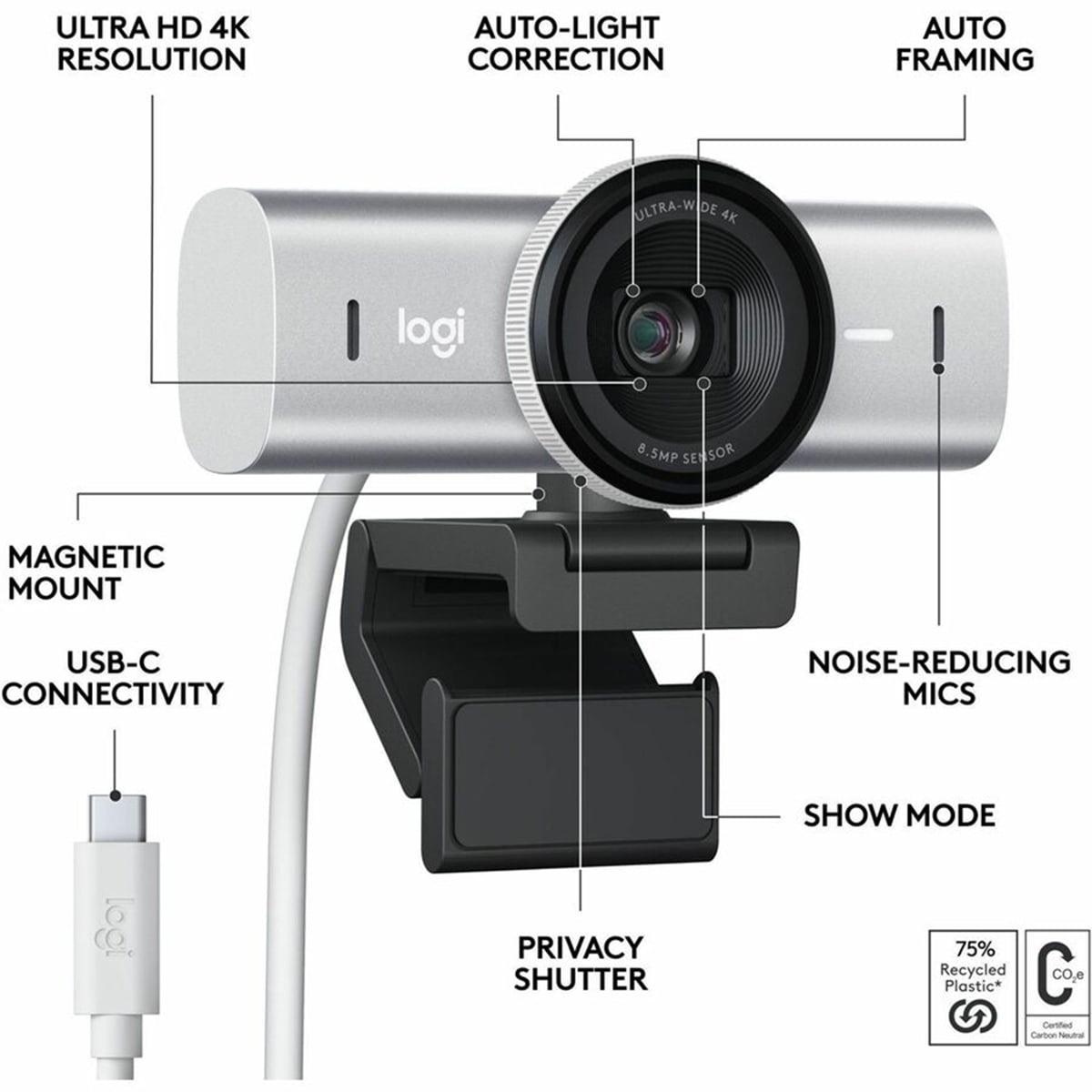 Logitech - MX Brio 4K Ultra HD Collaboration and Streaming Webcam, Pale Gray - Serious Techies