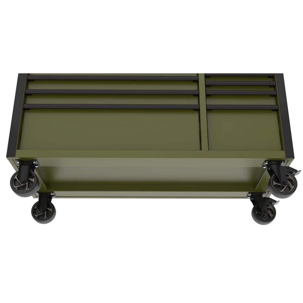 Husky - Standard-Duty 52 In. W 10-Drawer Matte Army Green Mobile Workbench Cabinet with Solid Wood Top - Serious Techies