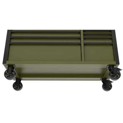 Husky - Standard-Duty 52 In. W 10-Drawer Matte Army Green Mobile Workbench Cabinet with Solid Wood Top - Serious Techies