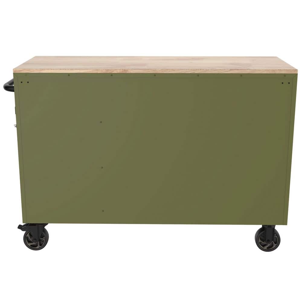 Husky - Standard-Duty 52 In. W 10-Drawer Matte Army Green Mobile Workbench Cabinet with Solid Wood Top - Serious Techies
