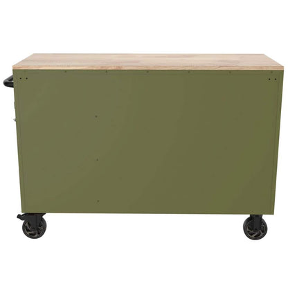Husky - Standard-Duty 52 In. W 10-Drawer Matte Army Green Mobile Workbench Cabinet with Solid Wood Top - Serious Techies