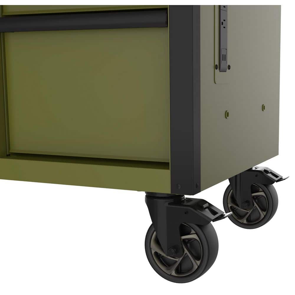 Husky - Standard-Duty 52 In. W 10-Drawer Matte Army Green Mobile Workbench Cabinet with Solid Wood Top - Serious Techies