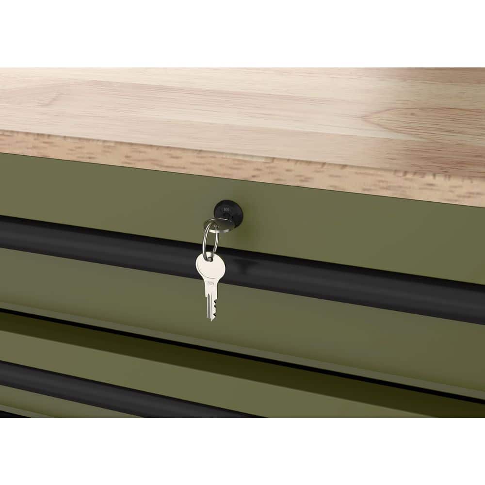 Husky - Standard-Duty 52 In. W 10-Drawer Matte Army Green Mobile Workbench Cabinet with Solid Wood Top - Serious Techies