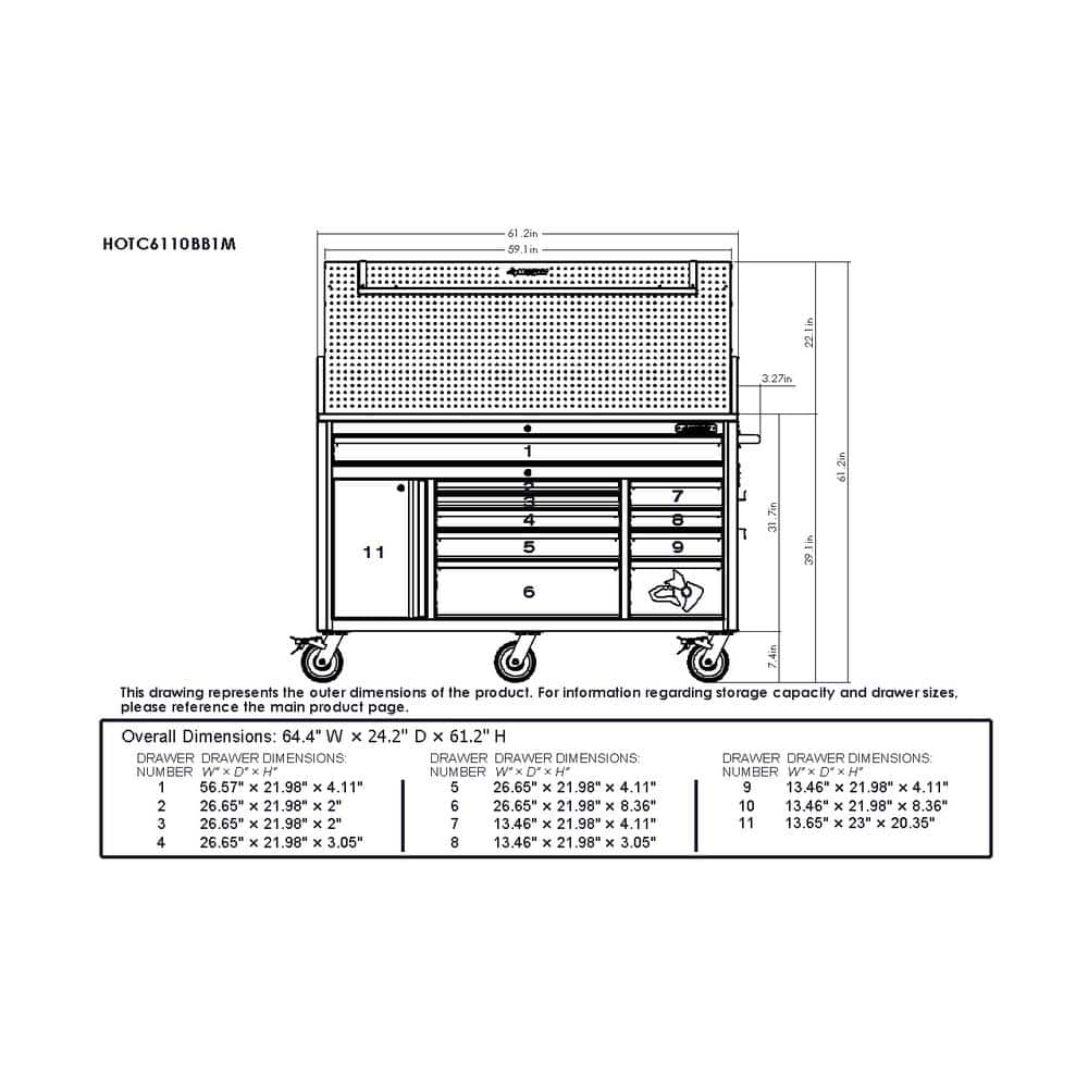 HUSKY - 61 In. W X 26 In. D Heavy Duty 10-Drawer 1-Door Mobile Workbench with Hardwood Top, Pegboard and Shelf in Matte Black - Serious Techies