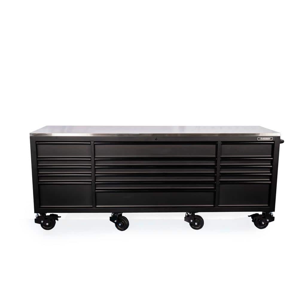 Husky - 96 In. W X 24 In. D 16-Drawer Heavy-Duty Mobile Workbench with Stainless Steel Top in Matte Black - Serious Techies