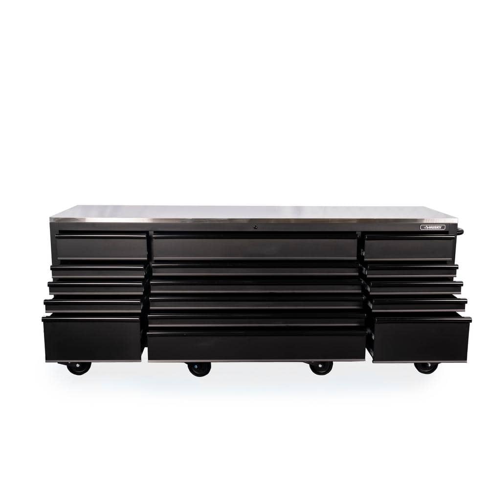 Husky - 96 In. W X 24 In. D 16-Drawer Heavy-Duty Mobile Workbench with Stainless Steel Top in Matte Black - Serious Techies