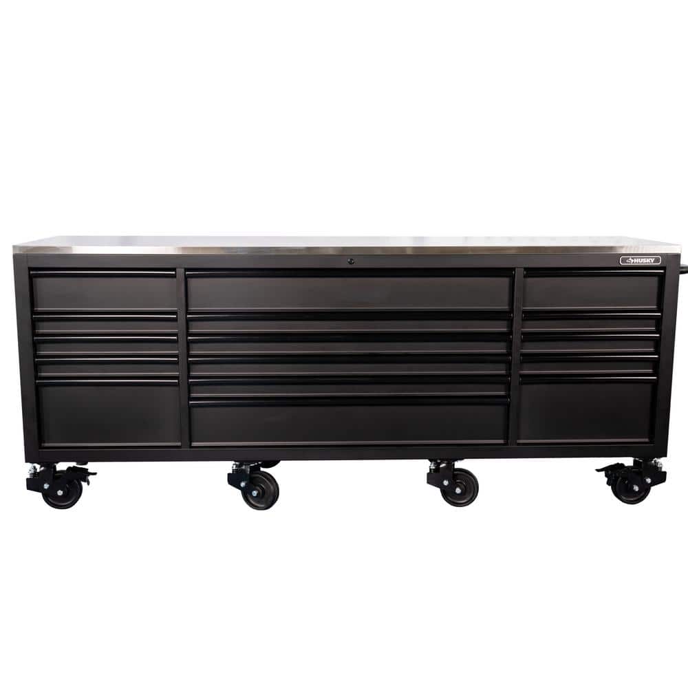 Husky - 96 In. W X 24 In. D 16-Drawer Heavy-Duty Mobile Workbench with Stainless Steel Top in Matte Black - Serious Techies