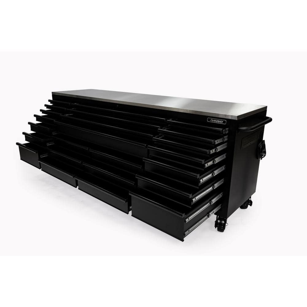 Husky - 96 In. W X 24 In. D 16-Drawer Heavy-Duty Mobile Workbench with Stainless Steel Top in Matte Black - Serious Techies