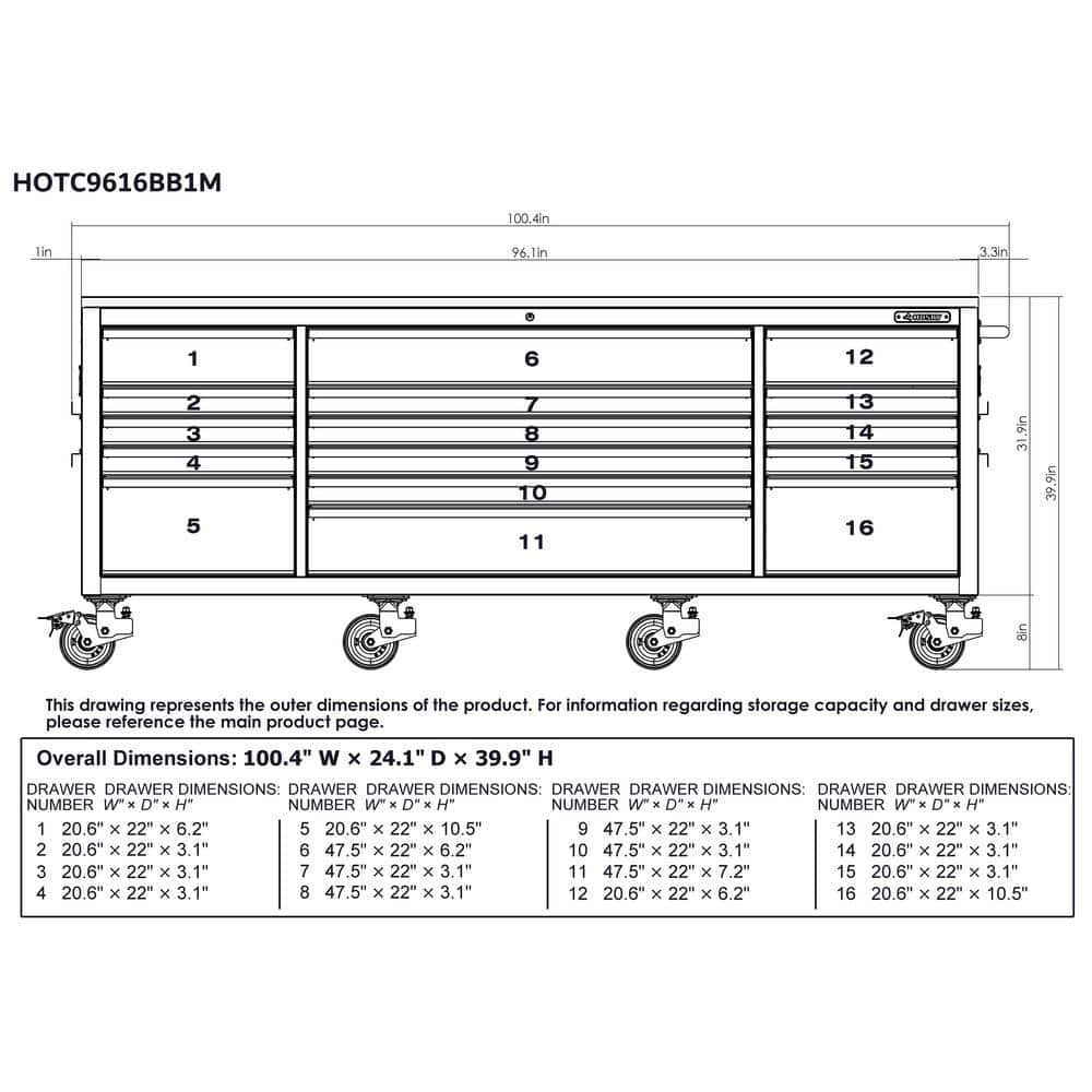 Husky - 96 In. W X 24 In. D 16-Drawer Heavy-Duty Mobile Workbench with Stainless Steel Top in Matte Black - Serious Techies