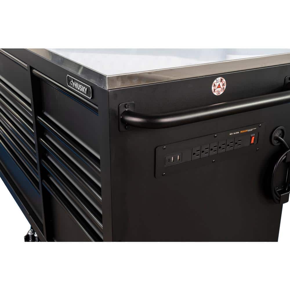 Husky - 96 In. W X 24 In. D 16-Drawer Heavy-Duty Mobile Workbench with Stainless Steel Top in Matte Black - Serious Techies