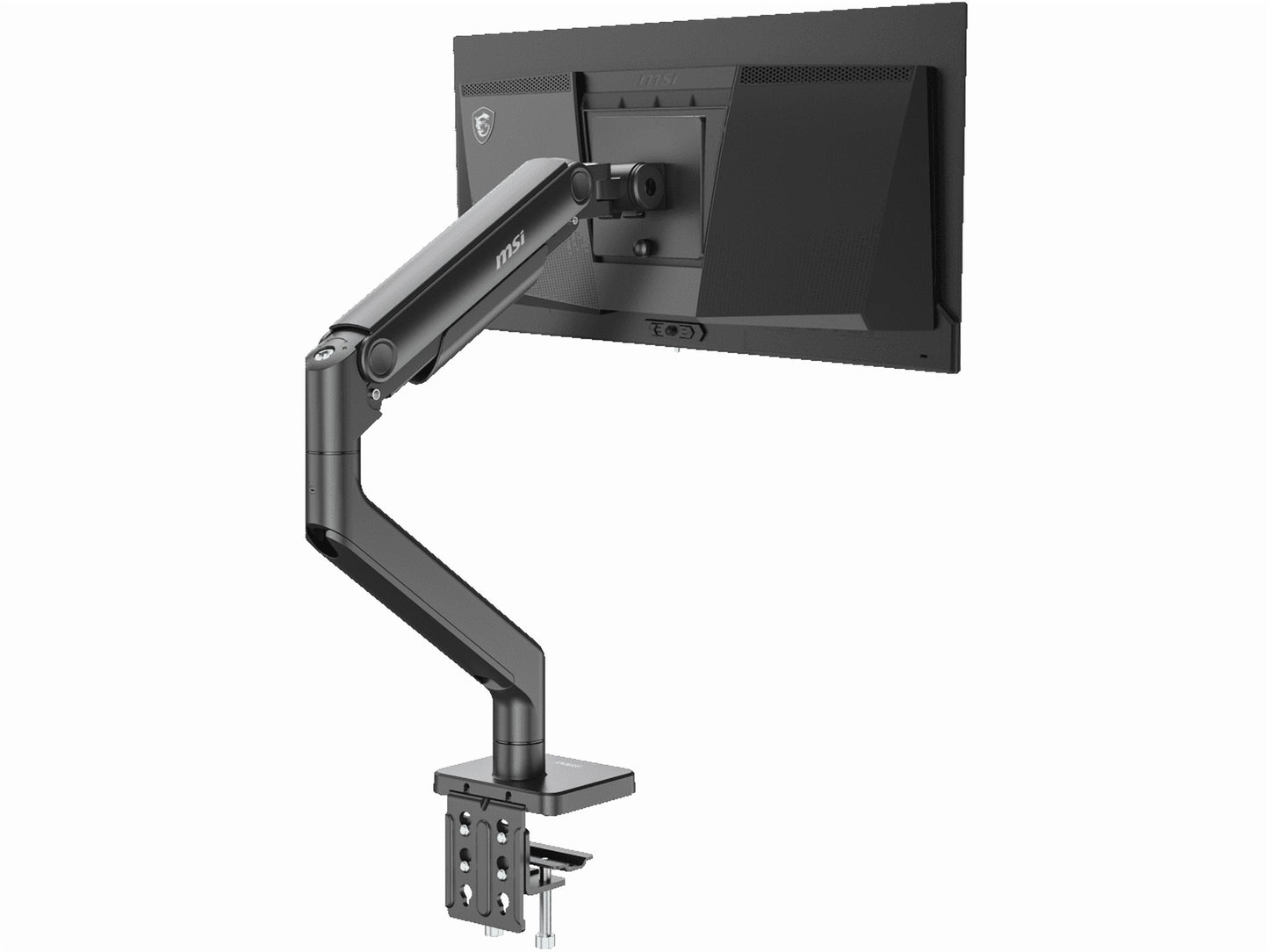 MSI  - MAG MT201 - Premium Heavy Duty Single Monitor Stand Arm, Supports 17-49" Screens and 44 Lbs, VESA Compatible, Adjustable Spring Assisted Mount, Clamp & Grommet, Quick Release Plate - Black - Serious Techies