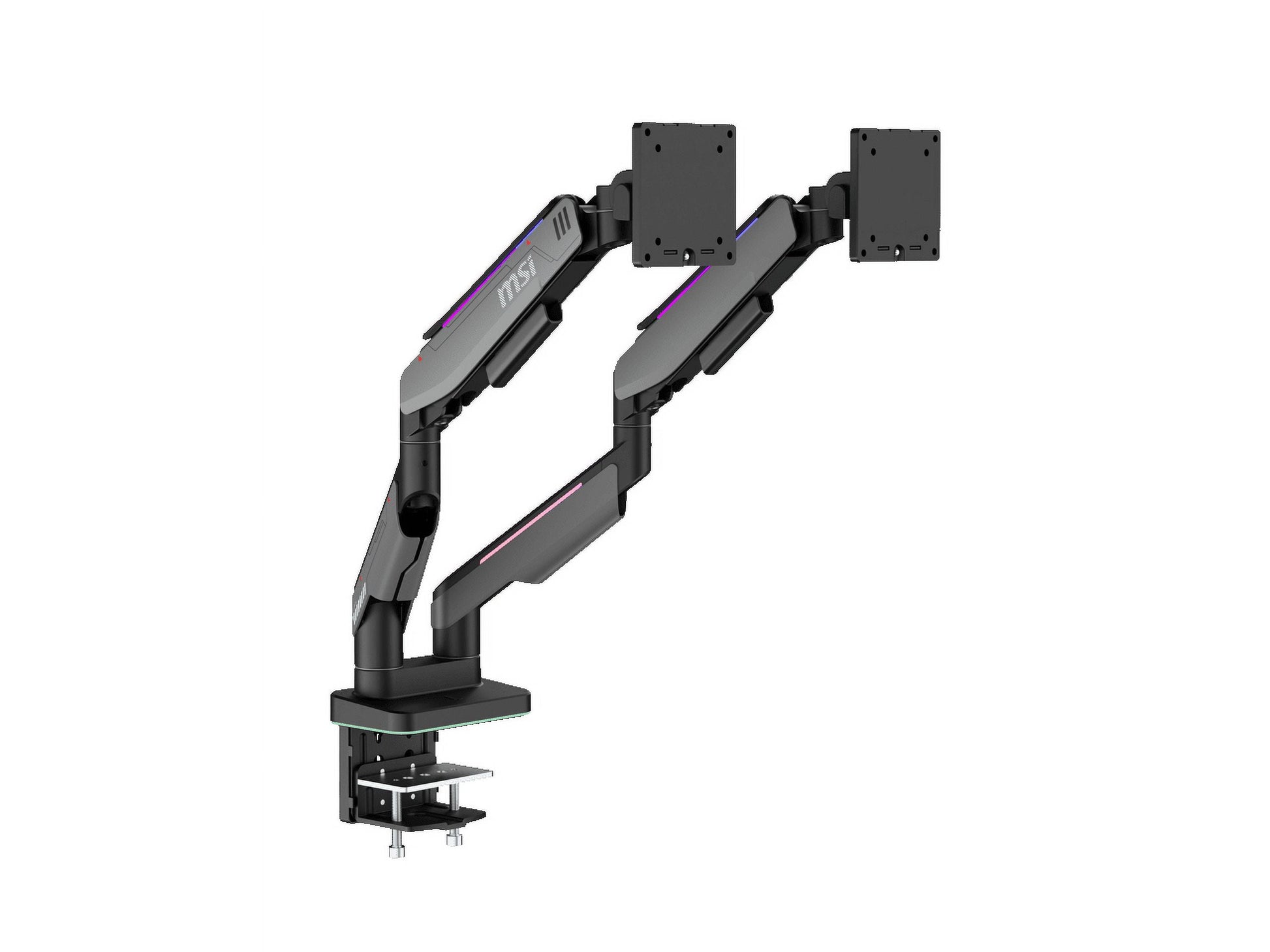 MSI - MPG MT201DR - Premium RGB Dual Monitor Stand Arms, 17-35" Support, VESA Compatible, Adjustable Heavy Duty Gas Spring Mount, 44 Lbs per Screen Capacity, Clamp & Grommet, Quick Release Plate - Gray - Serious Techies