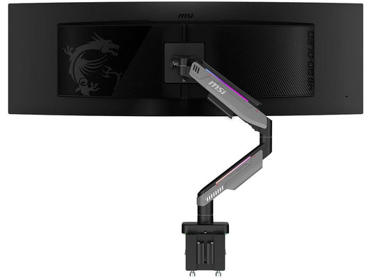 MSI - MPG MT201R - Premium RGB Single Monitor Stand Arm, Supports 17-49" Screens and 44 Lbs, VESA Compatible, Adjustable Heavy Duty Gas Spring Mount, Clamp & Grommet, Quick Release Plate - Gray - Serious Techies