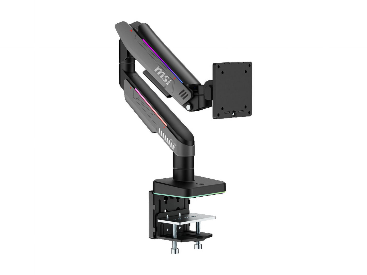 MSI - MPG MT201R - Premium RGB Single Monitor Stand Arm, Supports 17-49" Screens and 44 Lbs, VESA Compatible, Adjustable Heavy Duty Gas Spring Mount, Clamp & Grommet, Quick Release Plate - Gray - Serious Techies