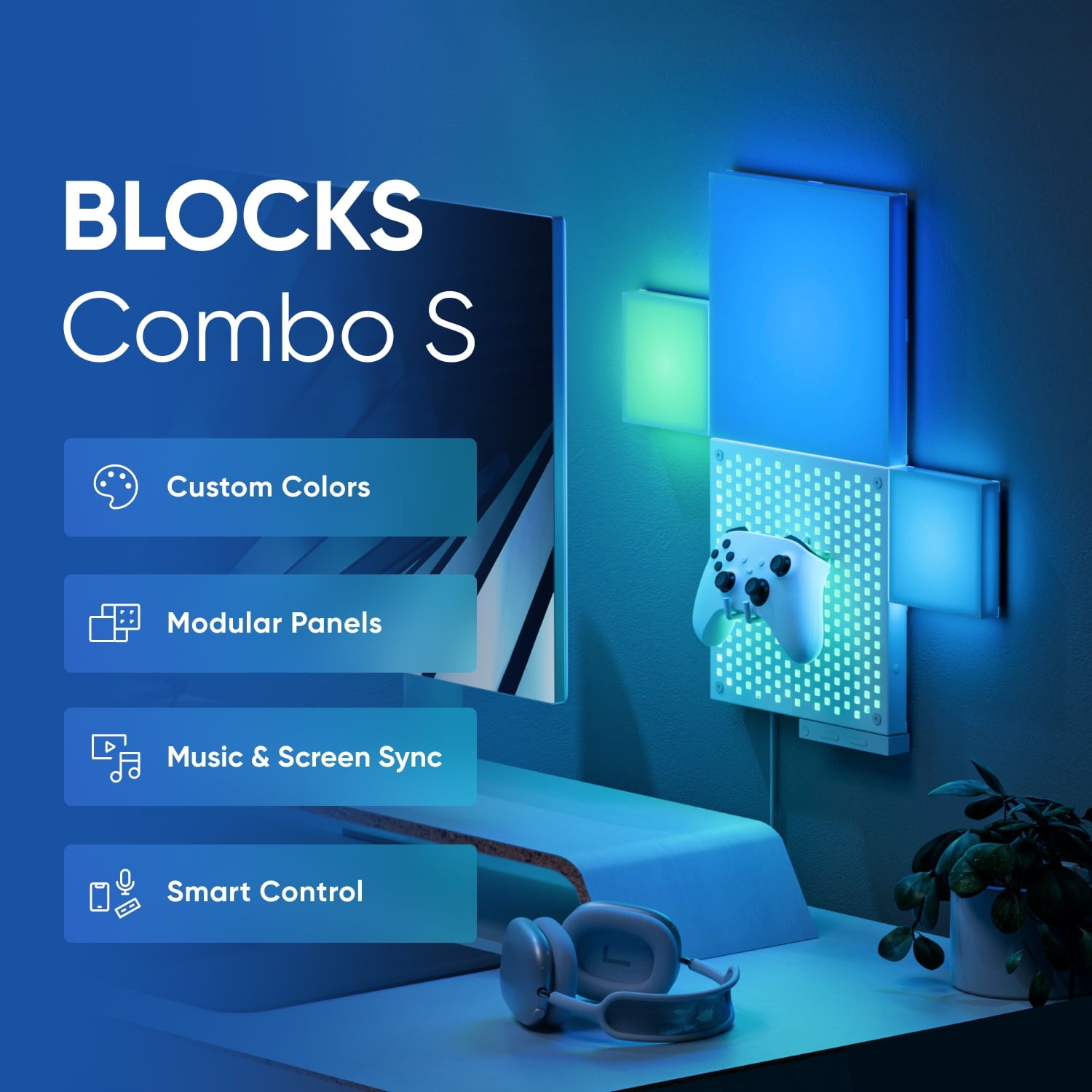 Nanoleaf - Blocks Combo S Smarter Kit, Indoor RGBW Wifi Wall Light Panels, 4Pk - Serious Techies
