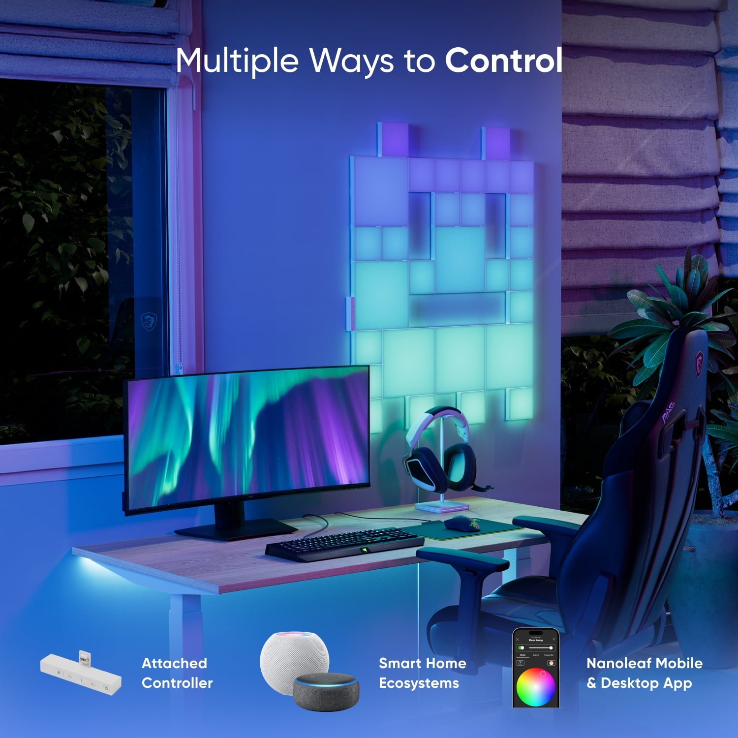 Nanoleaf - Blocks Combo S Smarter Kit, Indoor RGBW Wifi Wall Light Panels, 4Pk - Serious Techies