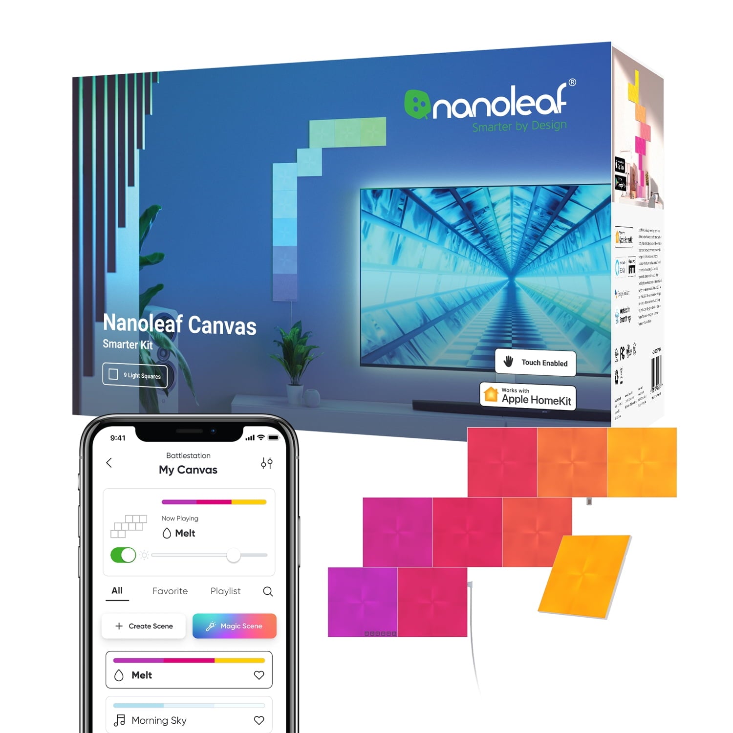 Nanoleaf - Canvas Smarter Kit, RGB LED Square Wall Light Panels, 9 Panels, Indoor Use, Modern Home Decor - Serious Techies