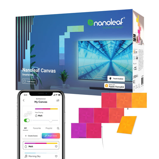 Nanoleaf - Canvas Smarter Kit, RGB LED Square Wall Light Panels, 9 Panels, Indoor Use, Modern Home Decor - Serious Techies