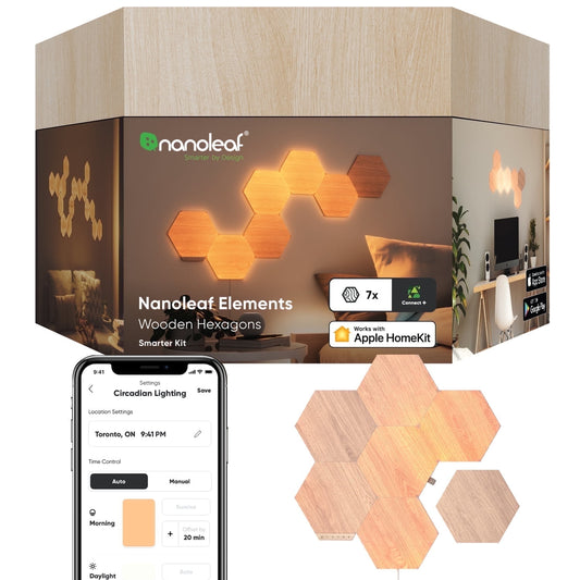 Nanoleaf - Elements Wood Look Hexagons Smarter Kit - Smart Wall Light Panels - 7Pk - Serious Techies