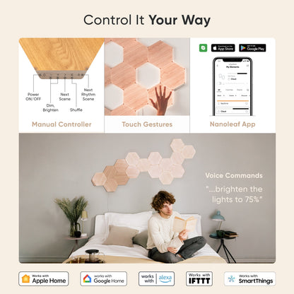 Nanoleaf - Elements Wood Look Hexagons Smarter Kit - Smart Wall Light Panels - 7Pk - Serious Techies